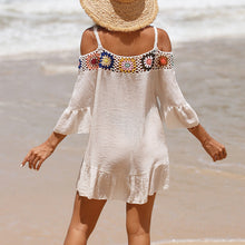Load image into Gallery viewer, Holiday Suspenders Sun-protective Clothing Crocheted Lace Shoulder Dress Casual Short Solid Color Sunscreen Beach Skirt