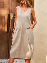 Load image into Gallery viewer, Casual Dress Cotton Linen Sleeveless Solid Amazon Loose U-neck Dress