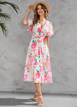 Load image into Gallery viewer, Summer print V-neck midi midi dress with a nipped-in waist