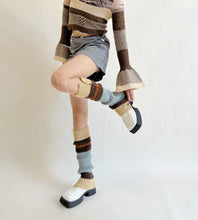 Load image into Gallery viewer, Autumn/winter vintage button opening British American college babes color block contrast stacked knitted sweater leg oversocks