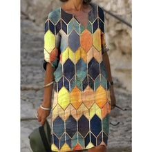 Load image into Gallery viewer, Women&#39;s Explosions Casual Geometric V-neck A-shaped Multicolor Printed Dress Half Length Sleeves Plus Size