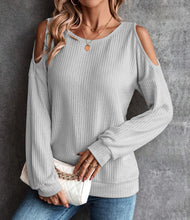 Load image into Gallery viewer, Autumn and Winter New Off-the-shoulder Buttons Loose Long-sleeved T-shirt Tops