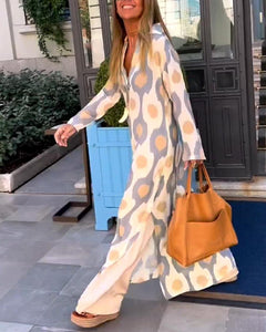 Summer New Fashion Print V-Neck Long Dress