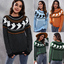 Load image into Gallery viewer, Halloween Ghost Vintage Polka Dot Long Sleeve Knitted Sweater Women&#39;s Loose Wear