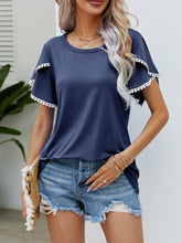 Load image into Gallery viewer, Summer new round neck fringed tulip sleeve T-shirt casual top woman