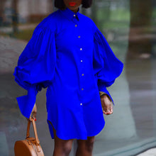 Load image into Gallery viewer, Loose Puff Sleeve Solid Color Lapel Long Sleeve Shirt Dress