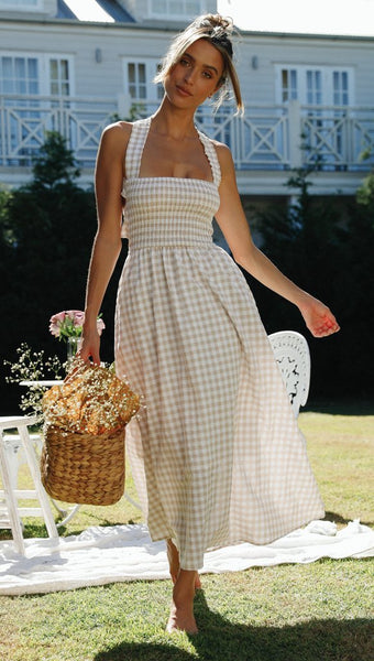 Dress Plaid Bandage Fashion Thin Waist Dress