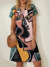 Load image into Gallery viewer, The Pop-up Face Print V-neck Short-sleeve Floral Colorful Women&#39;s BOHO Dress