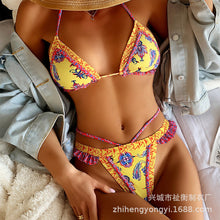 Load image into Gallery viewer, Halter Swimsuit Yellow Tie Bikini Three Point Swimsuit