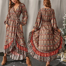 Load image into Gallery viewer, Spot Women Dress Autumn New Long-sleeved Swing Bohemian Print Dress