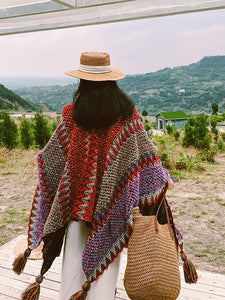 Ethnic spring autumn and winter thick blanket cloak knitted shawl scarf