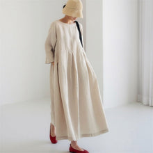 Load image into Gallery viewer, Loose Plus-size Dress Fat Japanese Cotton and Linen Round Neck Pullover Solid Color Long Skirt Big Swing Dress