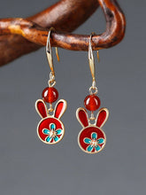 Load image into Gallery viewer, Red earrings antique rabbit earrings with cheongsam retro sterling silver ethnic earrings