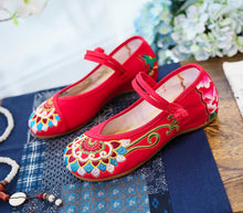 Load image into Gallery viewer, Canvas embroidered cloth shoes women&#39;s shoes single shoe one-line buckle low heel