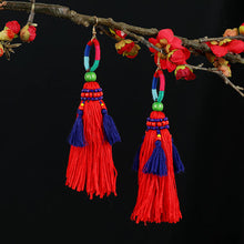 Load image into Gallery viewer, Retro national style contrast color pommel Earrings exaggerated personality Bohemian holiday long tassel temperament Earrings women