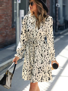 Summer Fashion Printed Long Sleeved Waist Slimming Dress