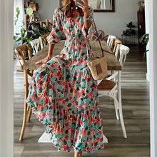 Load image into Gallery viewer, Women&#39;s Fashion V-Neck Long Sleeves Printed Loose Mid-Length Dress