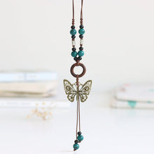 Load image into Gallery viewer, Ethnic style ceramic long sweater chain women&#39;s antique hanging vintage Chinese style butterfly necklace