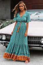 Load image into Gallery viewer, Bohemian Summer High Waist Lace up V-Neck Loose Large Hem Dress Seaside Long Dress