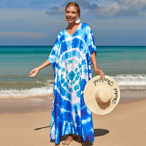 Printed beach skirt loose robe seaside holiday bikini swimsuit smock sunscreen blouse women