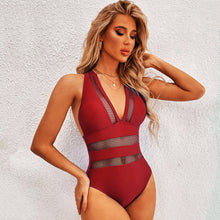 Load image into Gallery viewer, Thin seaside conservative one-piece swimsuit solid color swimsuit