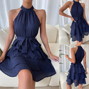 Women's panels sleeveless ruffled dresses