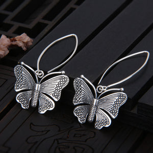Thai  butterfly sterling silver earrings women's retro style S925 foot silver tassel exaggerated earring accessories gift