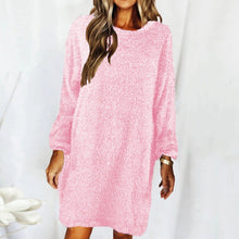 Load image into Gallery viewer, New autumn and winter solid color comfortable plush long sleeve round neck loose dress