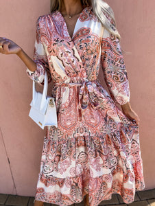 Women's Spring New V-neck Long Sleeve Floppy Dress