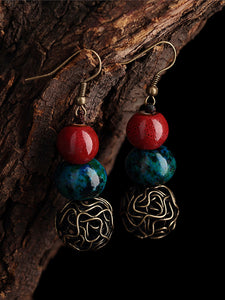 Original Handmade Ceramic Earrings Tibetan Jewelry, Ethnic Minority Style Earrings, Retro Literary Earrings