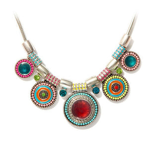 Hair ornament headwear alloy Tibetan Necklace ethnic style fresh gold-plated oil drop color glaze set Pendant Silver Gold Red Green