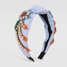 Load image into Gallery viewer, Stylish hand-stitched embroidered flowers fabric headband Personality creative diamond-encrusted knotted headband for women