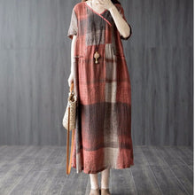 Load image into Gallery viewer, Summer New Literary and Artistic Fan Vintage Loose Plus-size Women&#39;s Cotton and Linen Panels Plaid Thin Dress