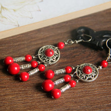Load image into Gallery viewer, Tibetan pine Stone Earrings long exaggerated transfer Earrings