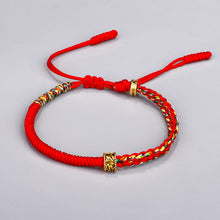 Load image into Gallery viewer, Tibetan style bracelet hand-woven diamond knot red rope bracelet six-character mantra copper pearl red bracelet