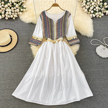 Load image into Gallery viewer, Ethnic Style New Spring and Summer Splicing Patch Cotton Linen Tassel Dress