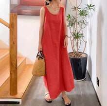 Load image into Gallery viewer, Summer New Cotton and Hemp Simple Style Loose Pocket Round Neck Style Sleeveless Long Sling Dress