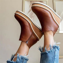 Load image into Gallery viewer, New autumn viscose shoes casual round head thick heel spot solid color low help British solid color fashion boots.