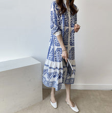 Load image into Gallery viewer, Bohemian Blue and white porcelain Printed Women&#39;s Shirt Long National Style Dress