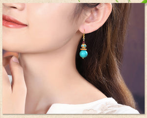 Original Design Antique Earrings Female Turquoise Show White Retro Atmosphere Earrings with No Pierced Ears Advanced Exquisite
