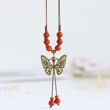 Load image into Gallery viewer, Ethnic style ceramic long sweater chain women&#39;s antique hanging vintage Chinese style butterfly necklace