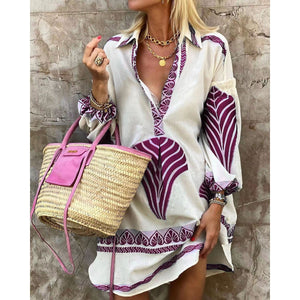 Summer new casual long shirt loose vacation split top woman