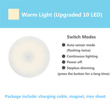 Load image into Gallery viewer, Motion Sensor LED Night Light USB Rechargeable Dimmable Night Lamp for Bedroom Kitchen Cabinet Light Wireless Closet Light