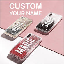 Load image into Gallery viewer, Personalized Custom Liquid Glitter Silver Name Text Soft Bumper Phone Case For iPhone