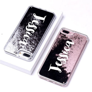 Personalized Custom Liquid Glitter Silver Name Text Soft Bumper Phone Case For iPhone