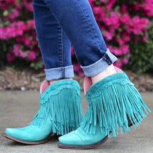 Load image into Gallery viewer, Women Slip On Retro Square Heel Solid Color Suede Boots Point Toe Tassel Shoes