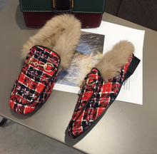 Load image into Gallery viewer, Faux Fur Gingham Winter Shoes