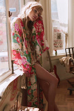 Load image into Gallery viewer, Boho Patchwork Maxi Floral Print Long Batwing Sleeve Belt Cover-up