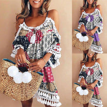 Load image into Gallery viewer, Elegant Dress Women Off Shoulder Dress Tassel Bohemia Printed Cocktail Party Beach Dresses