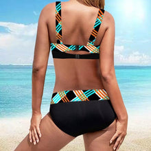 Load image into Gallery viewer, Printed Stripes Lattice Bikinis Swimwear